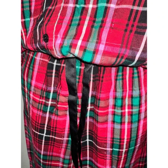 Victoria's Secret Plaid Pajama Set Long Sleeve Button Down XS Red Green Sparkle - Picture 3 of 7